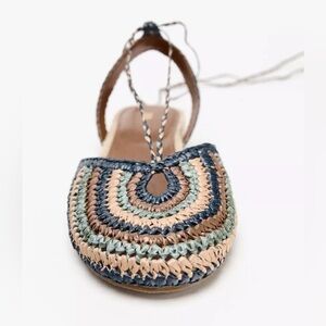 Zara Multicolor Woven Lace-Up Flats Espadrilles